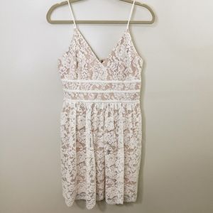 Lulu’s White Nude Lace Mini Dress
